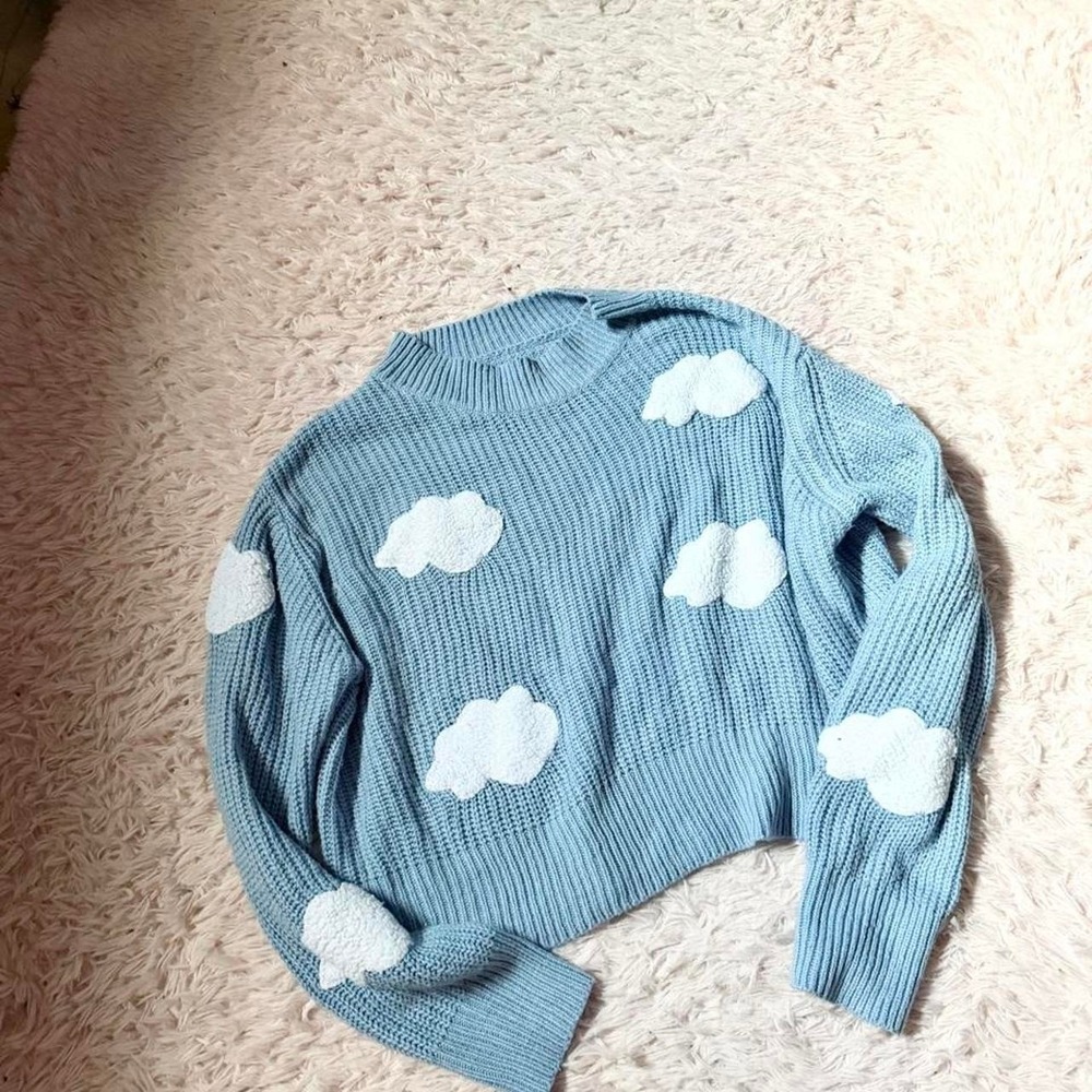 Whimsical Cloud Sky Dopamine Kawaii Kidcore Teacher Cropped Sweater Womens XL